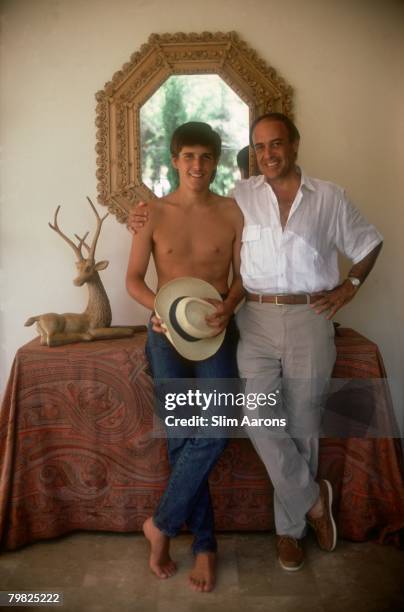 Spanish aristocrat Carlos Falco y Fernandez de Cordoba with his son Manual in Marbella, September 1985.