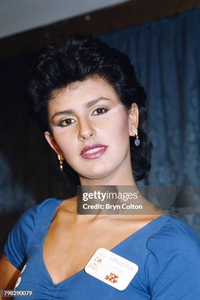 Carolina Cerruti Duijm, Miss Venezuela, during the 33rd Miss World pageant, at the Royal Albert Hall, London, 17th November 1983. Miss World 1983...