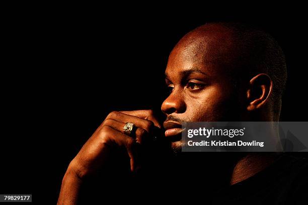 Asafa Powell of Jamaica appears on stage during a John Landy Lunch Club media conference held by Athletics Australia at the Crown Palladium on...