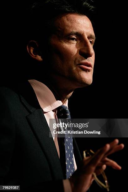 Dual Olympic gold medallist and chairman of the London Organising Committee for the Olympic Games Lord Sebastian Coe speaks on stage during a John...