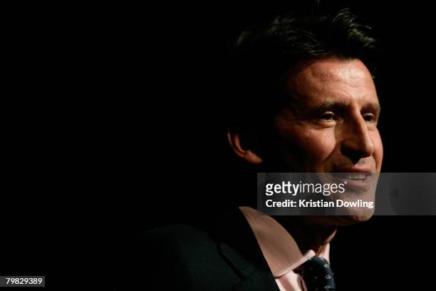 Dual Olympic gold medallist and chairman of the London Organising Committee for the Olympic Games Lord Sebastian Coe speaks on stage during a John...