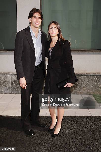 Caroline Celico and Kaka attend the Giorgio Armani fashion show as part of Milan Fashion Week Autumn/Winter 2008/09 on February 18, 2008 in Milan,...