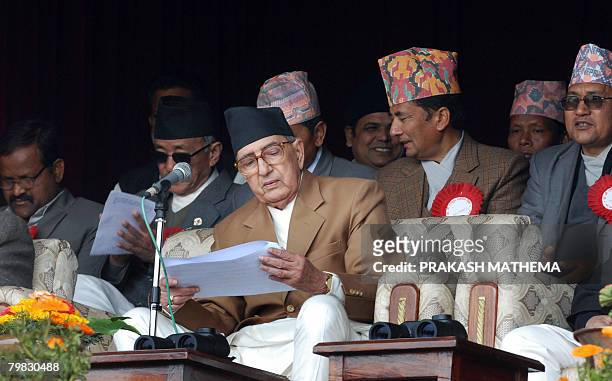 Nepalese Prime Minister Girja Prasad Koirala reads a message to the Nation on the occasion of the 58th Democracy Day in Kathmandu, on February 19,...