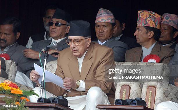 Nepalese Prime Minister Girja Prasad Koirala reads a message to the Nation on the occasion of the 58th Democracy Day in Kathmandu, on February 19,...