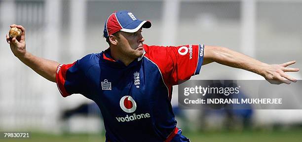 England cricketer Andrew Flintoff fields a ball during the match between England Lions and Mumbai XI cricket teams at the Brabourne stadium in Mumbai...
