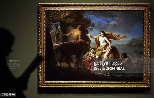 Painting entitled "Thetis Entrusting Chiron with the Education of Achilles" by Italian artist Pompeo Batoni is pictured at the National Gallery, in...