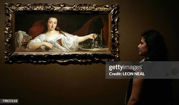 Painting entitled "Duchess Girolama Santacroce Conti" by Italian artist Pompeo Batoni is pictured at the National Gallery, in London, February 19 in...