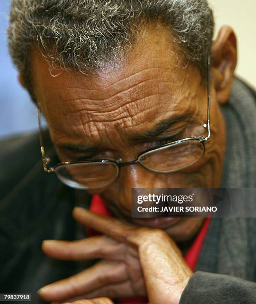 Cuban dissident Omar Pernet Hernandez cries next to compatriots dissidents , Jose Gabriel Ramon Castillo and Alejandro Gonzalez Raga, Cuban political...