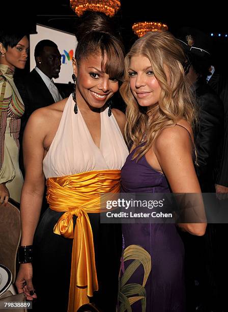 Singers Janet Jackson and Fergie during the 2008 Clive Davis Pre-GRAMMY party at the Beverly Hilton Hotel on February 9, 2008 in Los Angeles,...
