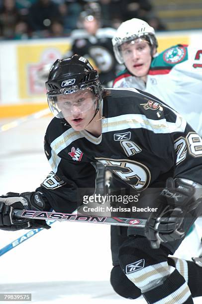 Oscar Moller of the Chilliwack Bruins skates against the Kelowna Rockets on February 9 at Prospera Place in Kelowna, Canada