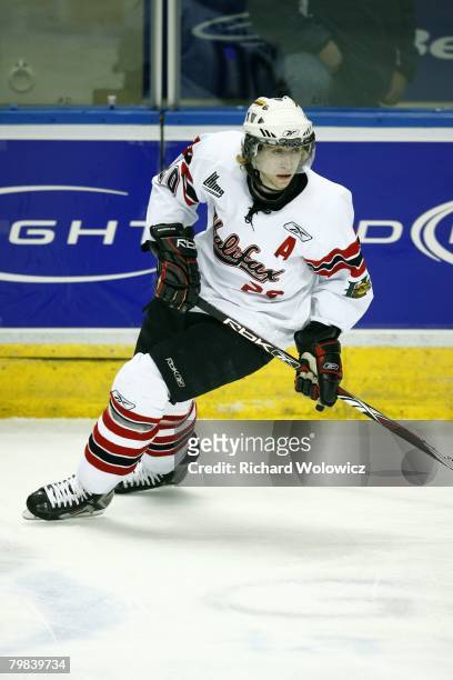 Jakub Voracek of the Halifax Mooseheads skates during the game against the Quebec City Remparts at Colisee Pepsi on February 12, 2008 in Quebec City,...