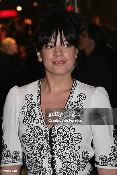 Lily Allen attends the Royal Premiere of "The Other Boleyn Girl" held at the Odeon Leicester Square on February 19, 2008 in London, England.