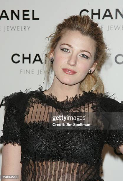 Actress Blake Lively arrives at the "Nuit de Diamants" hosted by Chanel Fine Jewelry at the Plaza Hotel on January 16, 2008 in New York City.