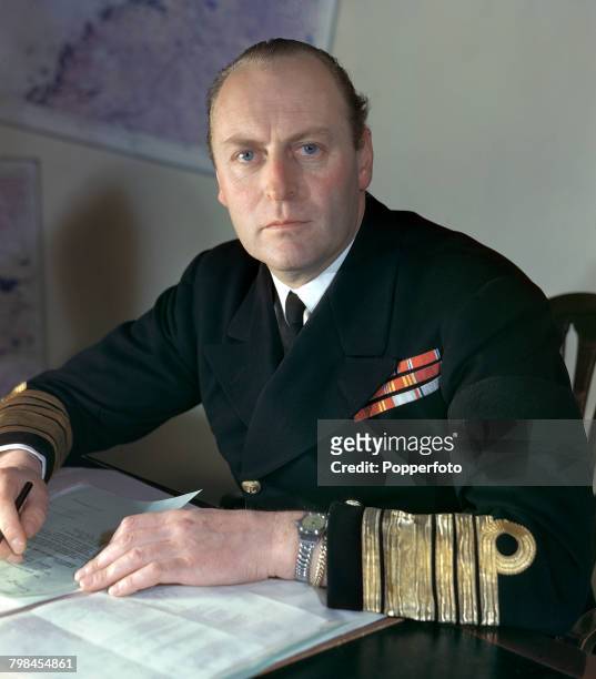 Portrait of Crown Prince Olav of Norway , later Olav V of Norway, pictured in naval uniform in his position as an admiral in the Royal Norwegian Navy...