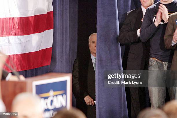 Republican presidential hopeful Sen. John McCain waits to speak during a campaign rally at the Hayes Grand Ballroom February 19, 2008 in Columbus,...