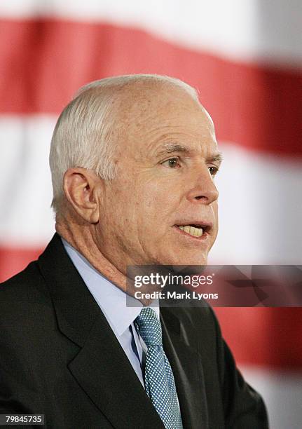 Republican presidential hopeful Sen. John McCain speaks during a campaign rally at the Hayes Grand Ballroom February 19, 2008 in Columbus, Ohio....