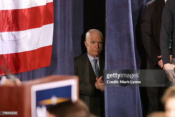 Republican presidential hopeful Sen. John McCain waits to speak during a campaign rally at the Hayes Grand Ballroom February 19, 2008 in Columbus,...