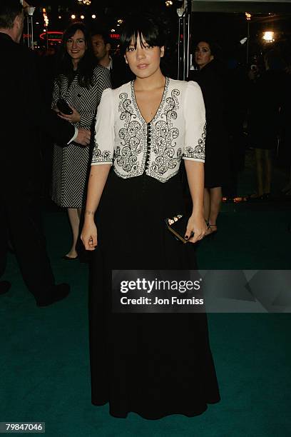 Lily Allen attends the Royal Premiere of "The Other Boleyn Girl" held at the Odeon Leicester Square on February 19, 2008 in London, England.