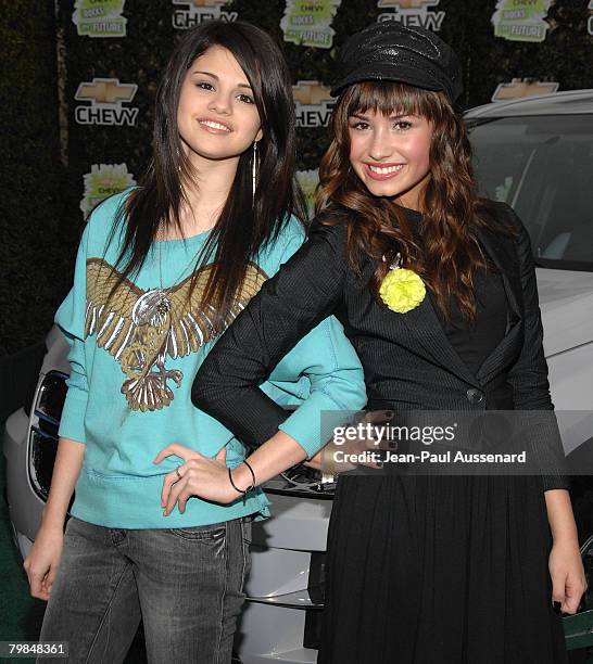 Actresses Selena Gomez and Demi Lovato arrive at "Chevy Rocks the Future" held at the Walt Disney Studios on February19, 2008 in Burbank, California.