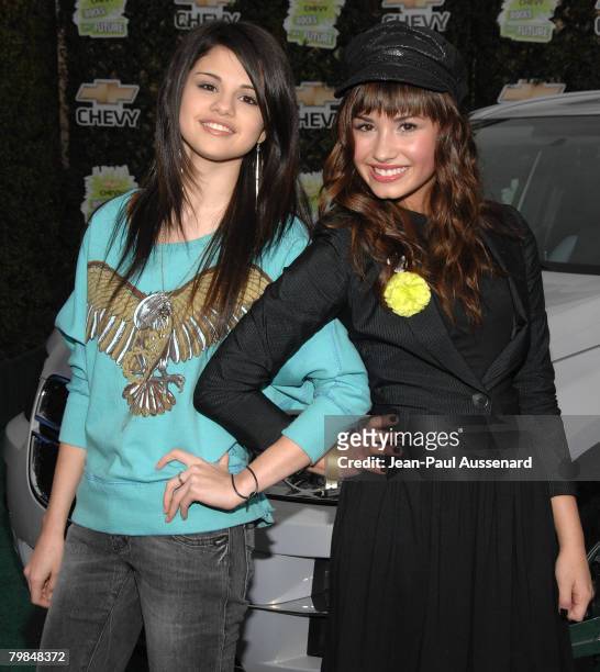 Actresses Selena Gomez and Demi Lovato arrive at "Chevy Rocks the Future" held at the Walt Disney Studios on February19, 2008 in Burbank, California.