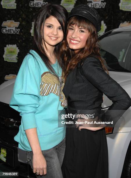 Actresses Selena Gomez and Demi Lovato arrive at "Chevy Rocks the Future" held at the Walt Disney Studios on February19, 2008 in Burbank, California.