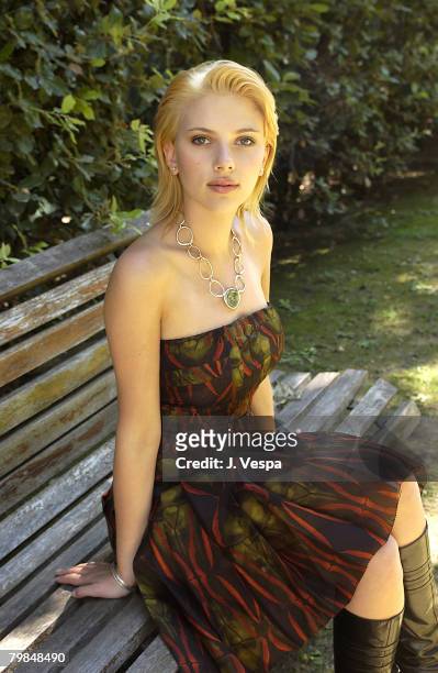 Actress Scarlett Johansson is photographed at the Venice Film Festival on September 2, 2003 at Hotel Des Bains in Venice, Italy.