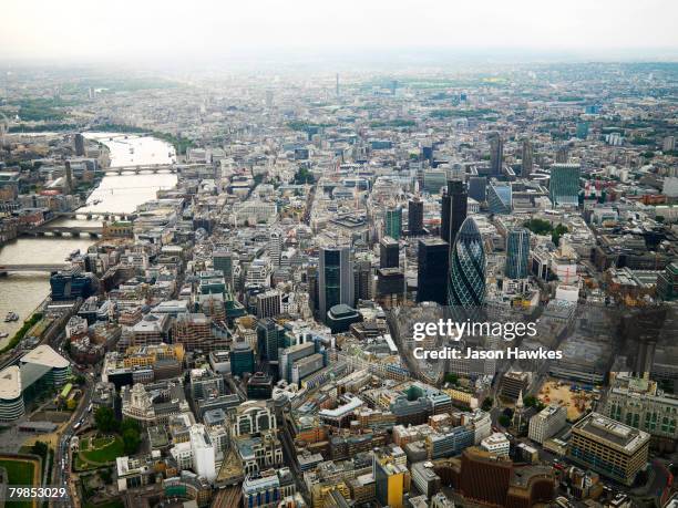 Aerial view of the City of London on August 28, 2007 in London.