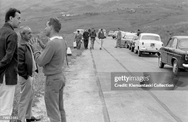 Phil Hill explaining his terrifying accident where the throttle of his Ferrari 268SP had stuck wide open during practice for the Targa Florio,...