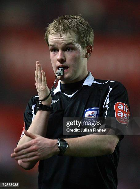 Referee, Gavin Ward, gives a decision during the Championship match between Southampton and Plymouth Argyle at St Marys Stadium on February 19, 2008...