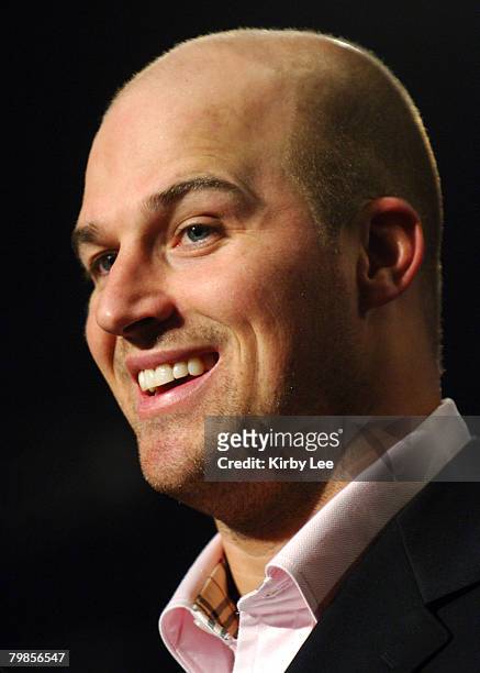 Seattle Seahawks quarterback Matt Hasselbeck answers questions from media during post-game press conference after 34-14 victory over the Carolina...