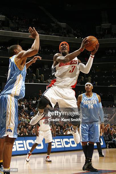 Gerald Wallace of the Charlotte Bobcats goes up for the shot during the NBA game against Denver Nuggets on January 14, 2008 at the Charlotte Bobcats...