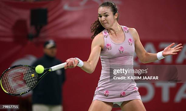 Gallina Voskoboeva of Russia returns the ball to her compatriot Maria Sharapova during their tennis match on the third day of the 2.5 million dollar...