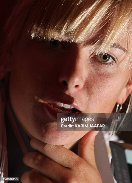 Maria Sharapova of Russia holds a press conference after beating her compatriot Gallina Voskoboeva during their tennis match on the third day of the...