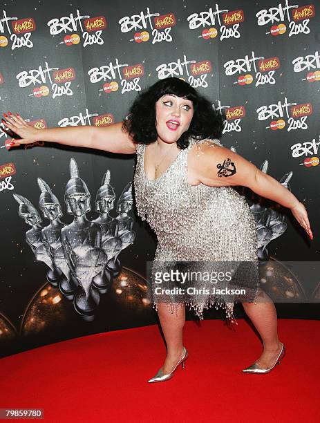 Beth Ditto of the Gossip poses backstage during the Brit Awards 2008 at Earls Court on February 20, 2008 in London, England.
