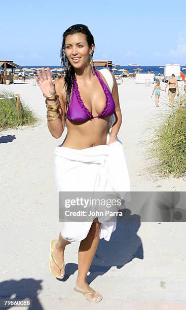 Kim Kardashian on the beach at the Shore Club on July 14, 2007 in South Beach.