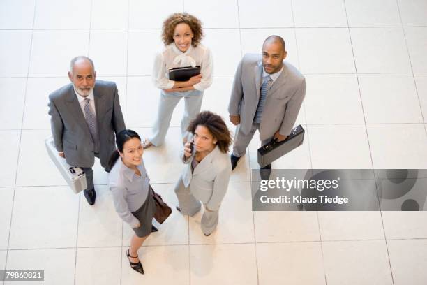 high angle view of multi-ethnic businesspeople - black man high 5 stockfoto's en -beelden