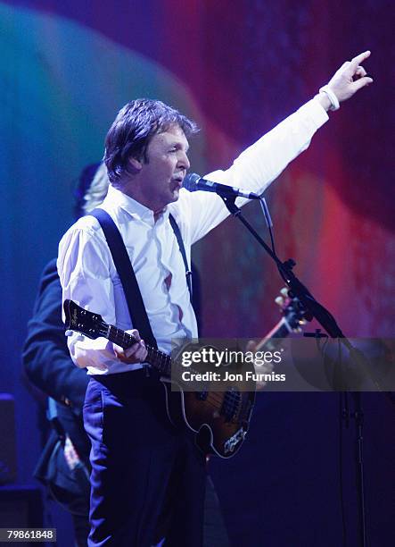 Sir Paul McCartney performs at the The Brit Awards 2008 at Earls Court on February 20, 2008 in London, England.