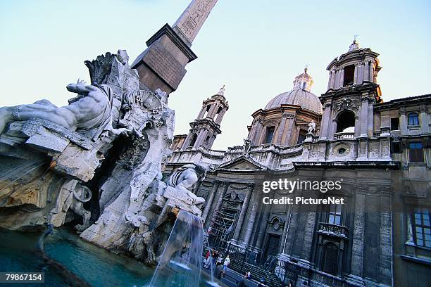 fontana dei quattro fiumi and santagnese in agone - columbiformes stock pictures, royalty-free photos & images