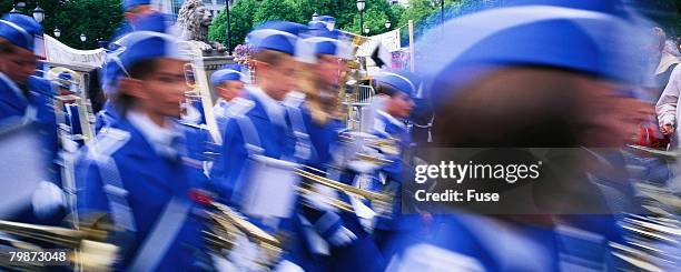 childrens marching band at  karl johansgate - marching band stock pictures, royalty-free photos & images