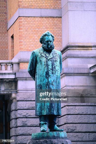 statue of henrik ibsen - henrik ibsen stock pictures, royalty-free photos & images