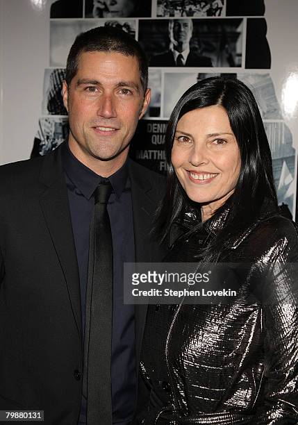 Actor Matthew Fox and wife Margherita Ronchi attend the premiere of "Vantage Point" at AMC Lincoln Square on February 20, 2008 in New York City.