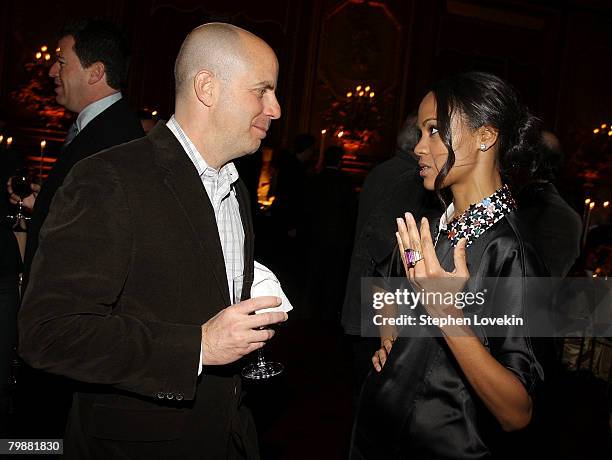 Producer Neal Moritz and actress Zoe Saldana attend the after-party for "Vantage Point" at The Metropolitan Club on February 20, 2008 in New York...