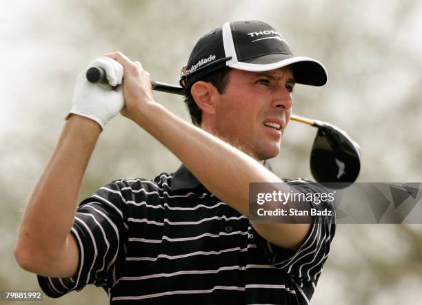 Mike Weir hits from the second tee during the first-round matches of the WGC-Accenture Match Play Championship at The Gallery at Dove Mountain on...