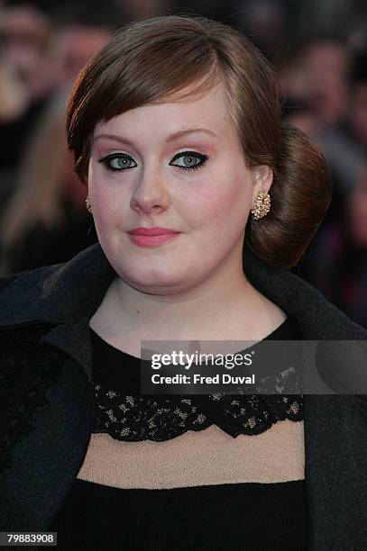 Adele attends the Brit Awards held at Earls Court on February 20, 2008 in London, England.