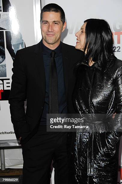 Actor Matthew Fox and his wife Margherita Ronchi attend the "Vantage Point" Premiere at AMC Lincoln Square on February 20, 2008 in New York City.