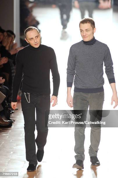 Designers Roberto Rimondi and Tommaso Aquilano walk the runway during the 6267 Fall/Winter 2008/2009 collection during Milan Fashion Week on the 19th...