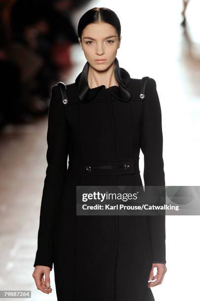 Model walks the runway wearing the 6267 Fall/Winter 2008/2009 collection during Milan Fashion Week on the 19th of February 2008 in Milan, Italy.