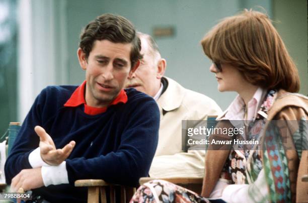 The Prince of Wales at polo with Lady Sarah McCorquodale in July 1977