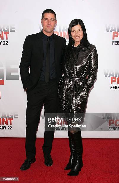 Matthew Fox and Margherita Ronchi arrive at the "Vantage Point" premiere at the AMC Lincoln Square on February 20, 2008 in New York City.