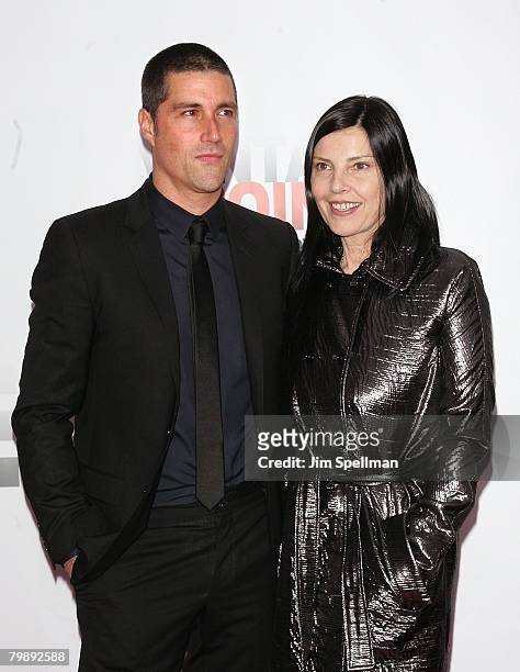 Matthew Fox and Margherita Ronchi arrives at the "Vantage Point" premiere at the AMC Lincoln Square on February 20, 2008 in New York City.